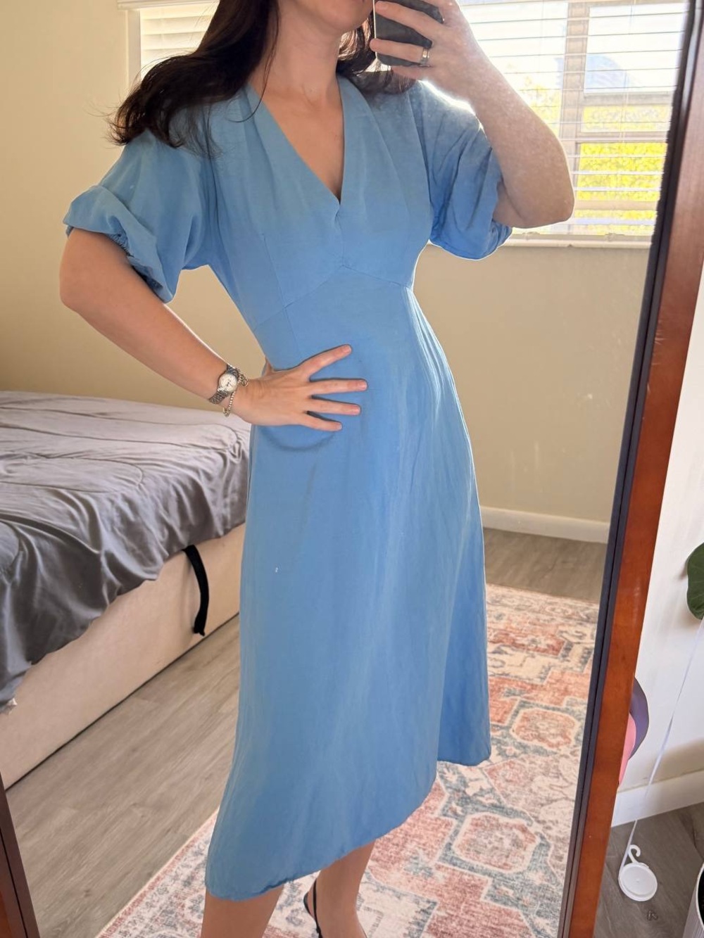 Zara Sky Blue V‑Neck Midi Dress